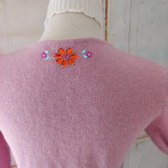 Free People wool angora long sleeve sweater button cardigan crew neck/S/pink - Picture 5 of 13